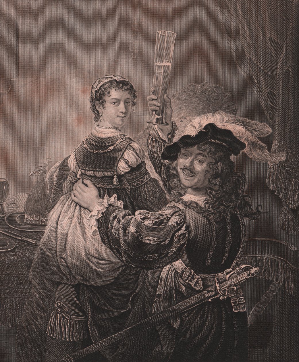 Rembrandt con su esposa Saskia, grabado por H Payne de Unbekannt Unbekannt