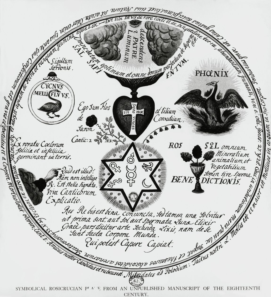 Símbolos de los Rosacruces, dibujo de un manuscrito del siglo XVIII, Francia de Unbekannt Unbekannt