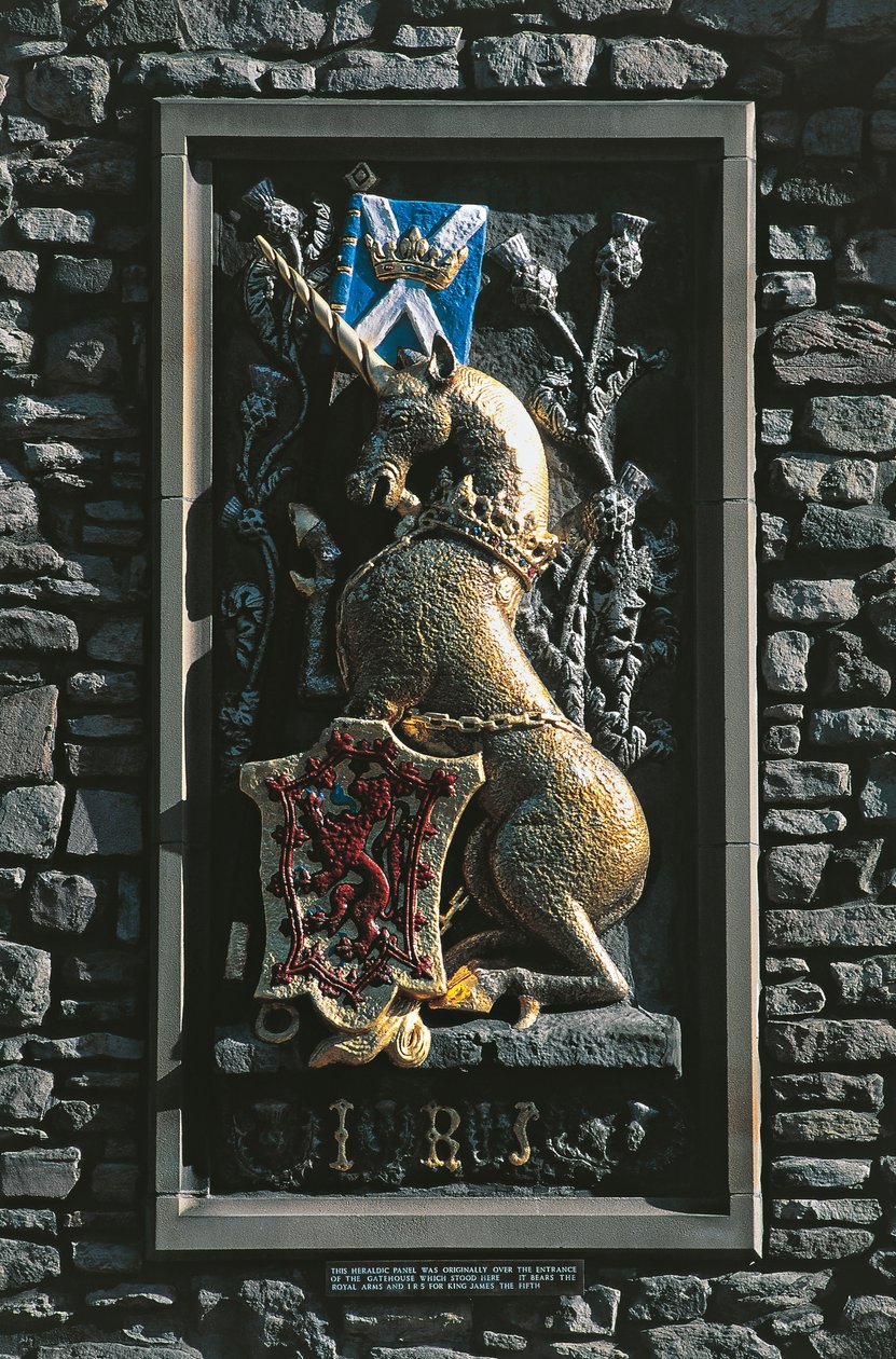 Unicornio, escudo heráldico en la fachada del palacio de Holyrood, Edimburgo, Escocia, Reino Unido de Unbekannt Unbekannt