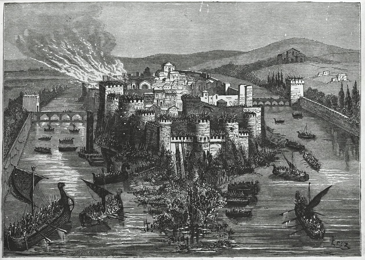 Vikingos sitiando París en 845 (grabado) de Unbekannt Unbekannt
