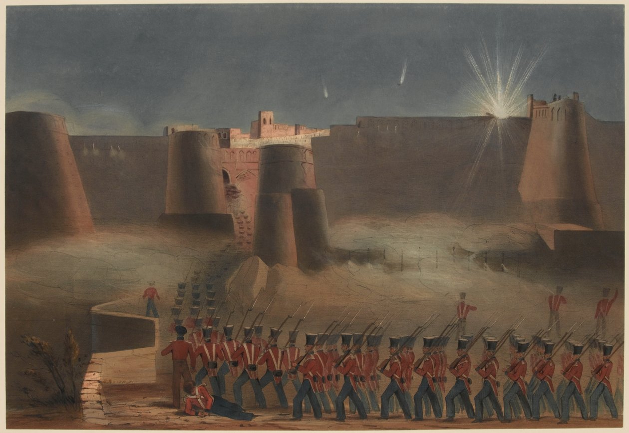El Asalto de Ghuznee. La Columna de Asalto entrando en la Fortaleza, 23 de julio de 1839 de Lieutenant Thomas (after) Wingate