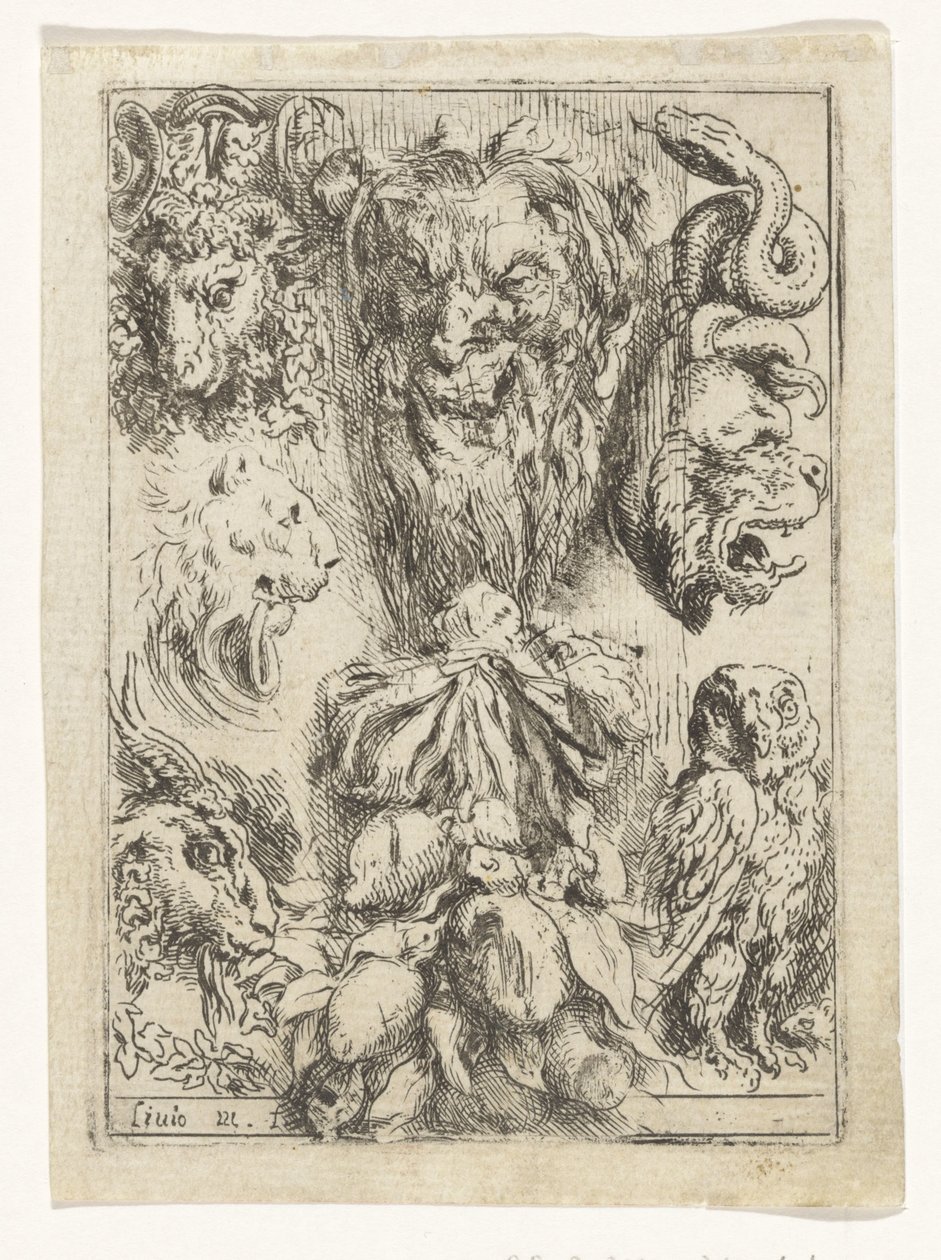 Cabezas de animales y un montón de frutas. Divertimenti di Livio Meus (título de la serie) de Lieven Mehus