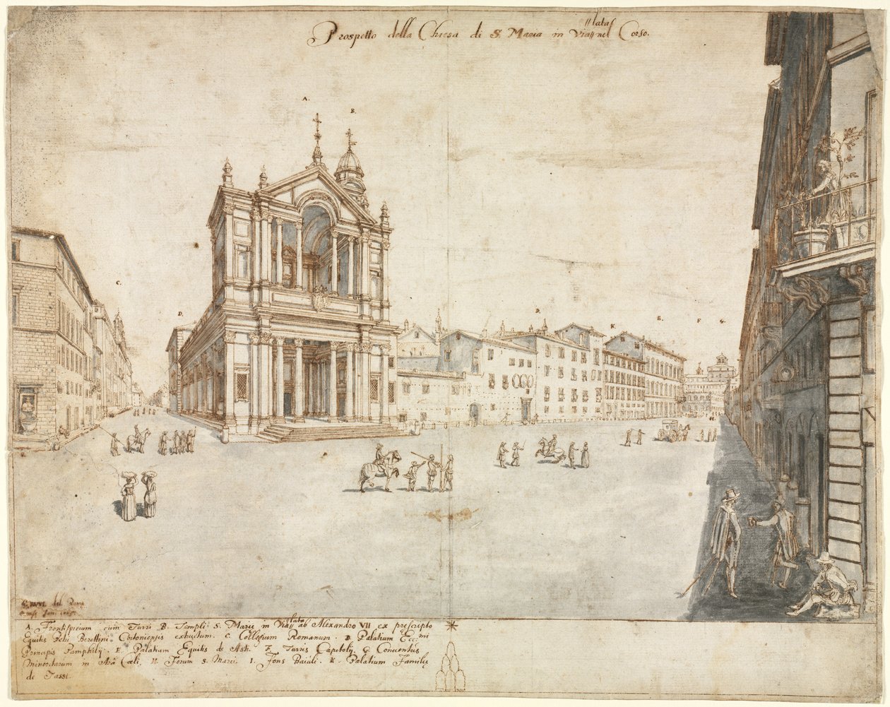 Dieciocho vistas de Roma: Santa Maria in Via Lata, 1665 de Lievin Cruyl