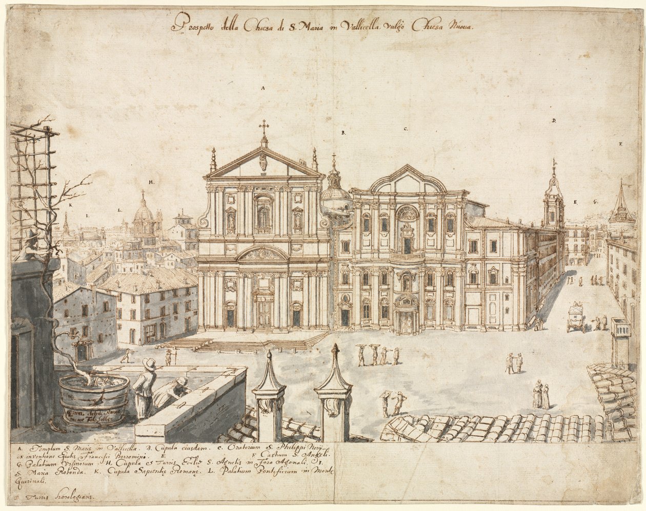 Dieciocho Vistas de Roma: La Iglesia de Santa María en Vallicella, 1665 de Lievin Cruyl