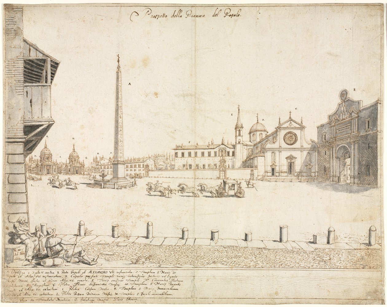 Dieciocho vistas de Roma: La Piazza del Popolo (recto) de Lievin Cruyl
