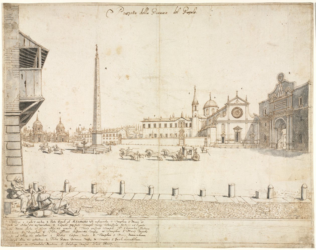 Dieciocho vistas de Roma: La Piazza del Popolo recto, 1664 de Lievin Cruyl
