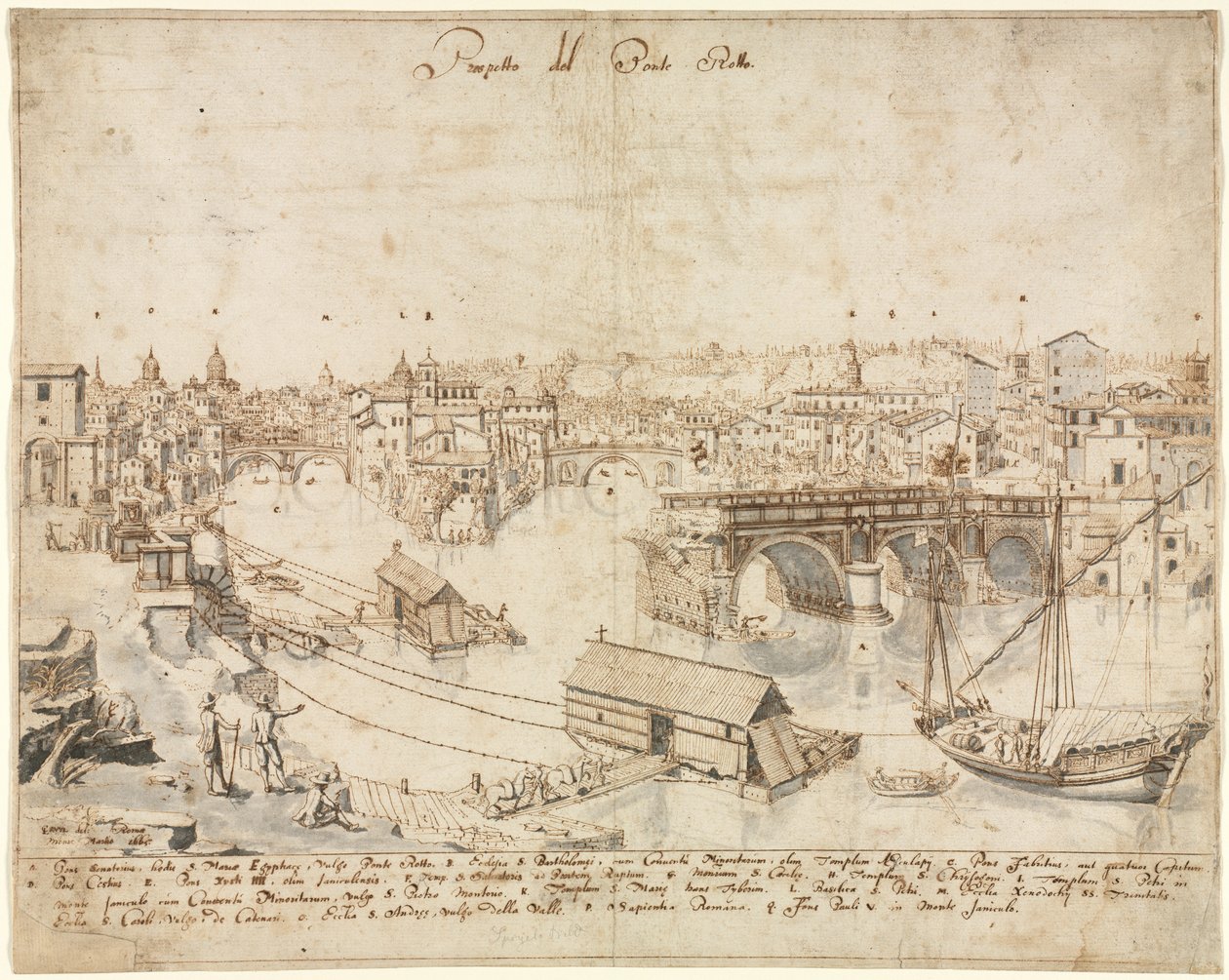 Dieciocho Vistas de Roma: El Ponte Rotto, 1665 de Lievin Cruyl