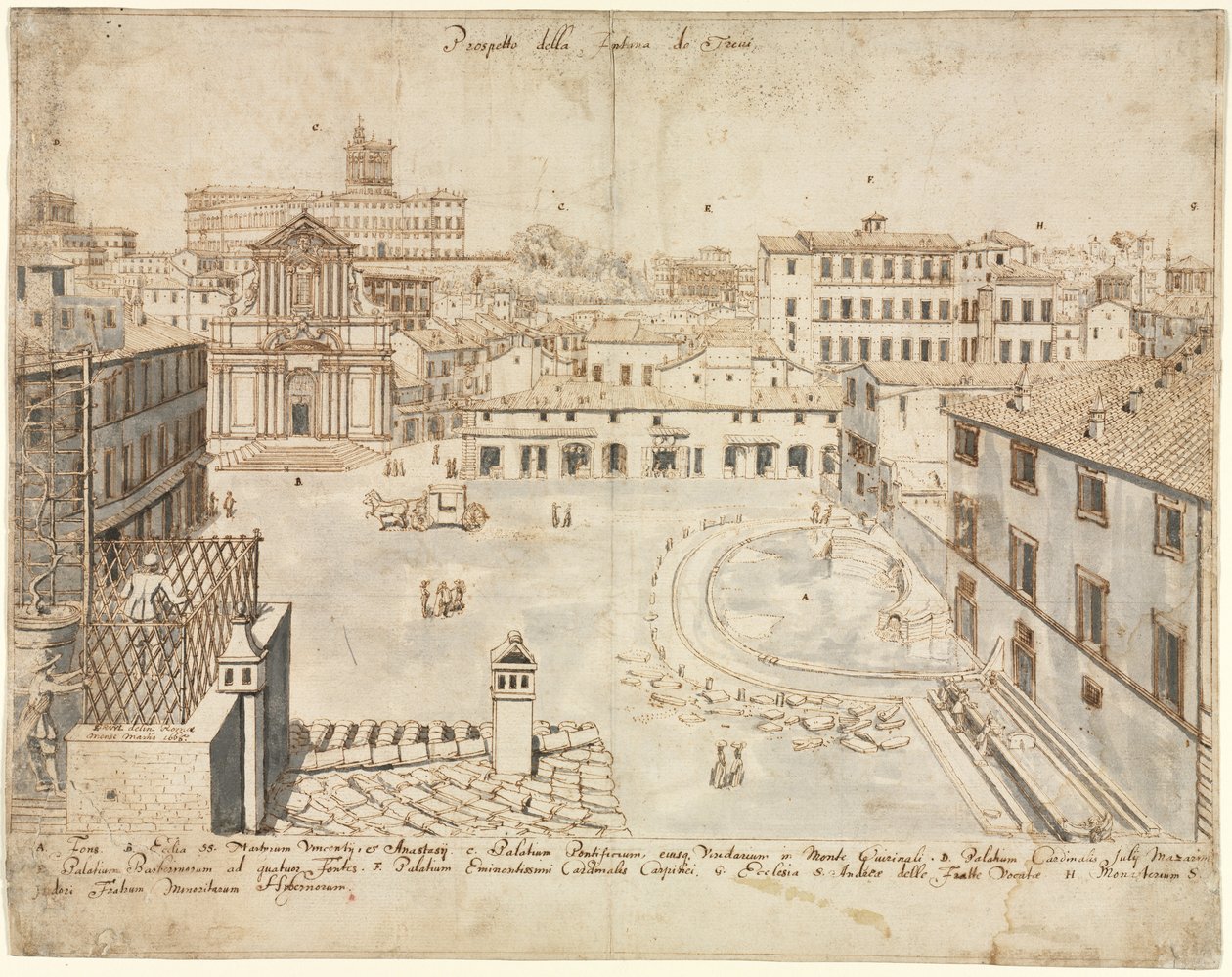 Dieciocho vistas de Roma: La Fuente de Trevi, 1665 de Lievin Cruyl