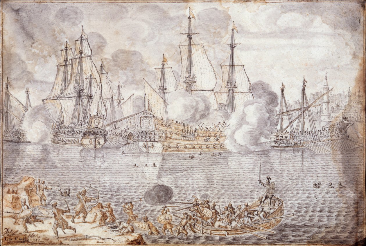Batalla naval (grabado) de Lievin Cruyl