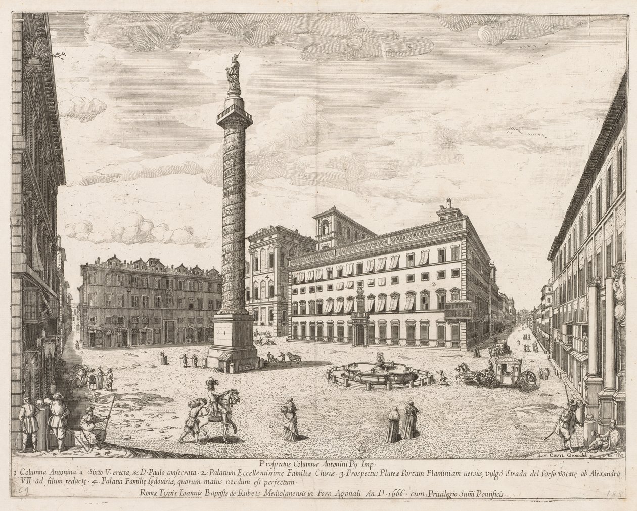 Piazza Colonna from "Prospectus Locurum Urbis Romae Insign[ium]" de Lievin Cruyl