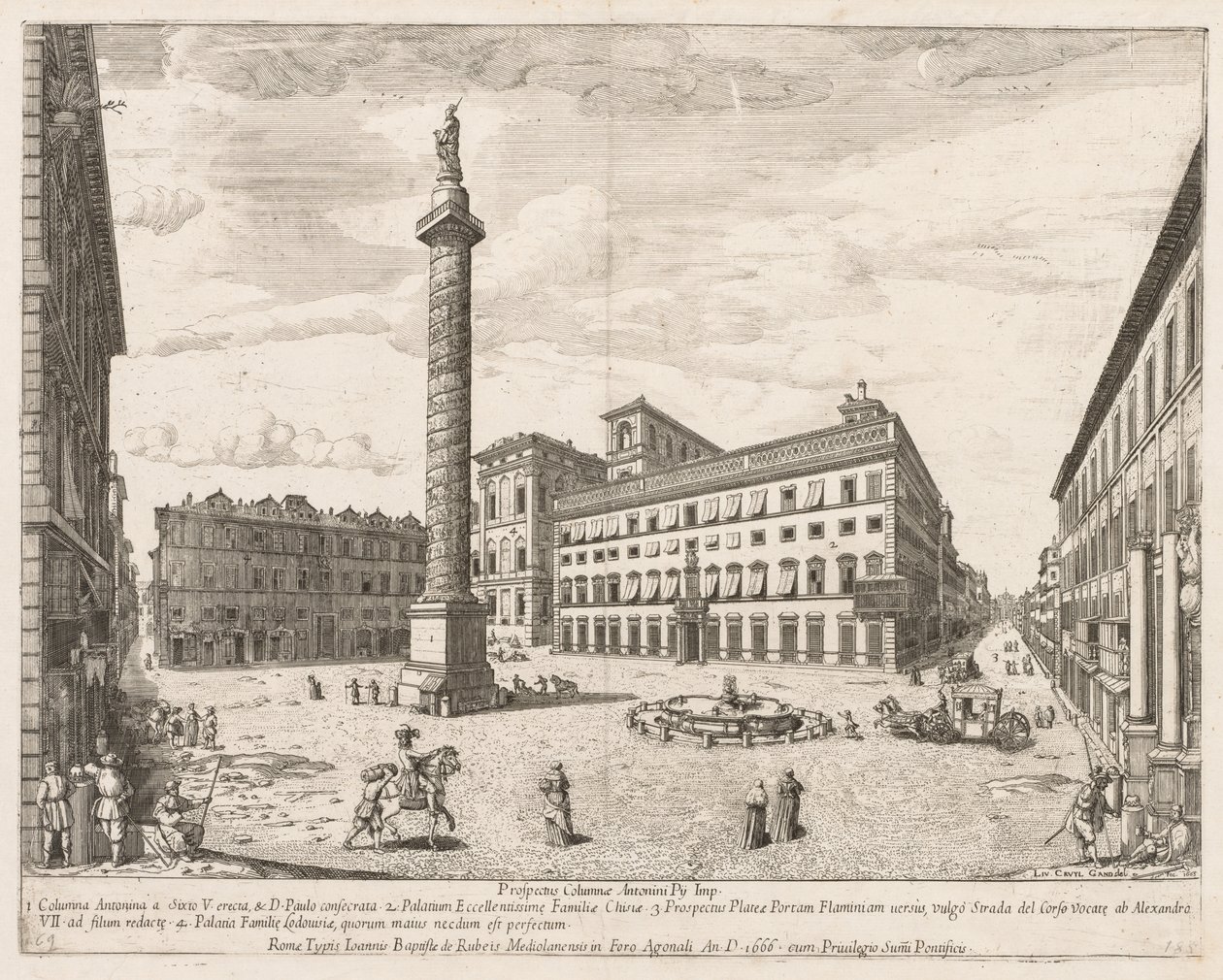 Piazza Colonna de Prospectus Locurum Urbis Romae Insignium, 1666 de Lievin Cruyl