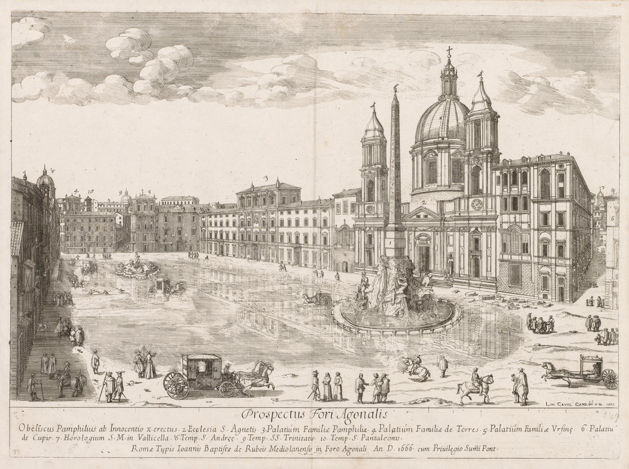 Piazza Navona de Prospectus Locurum Urbis Romae Insign[ium], 1666 de Lievin Cruyl