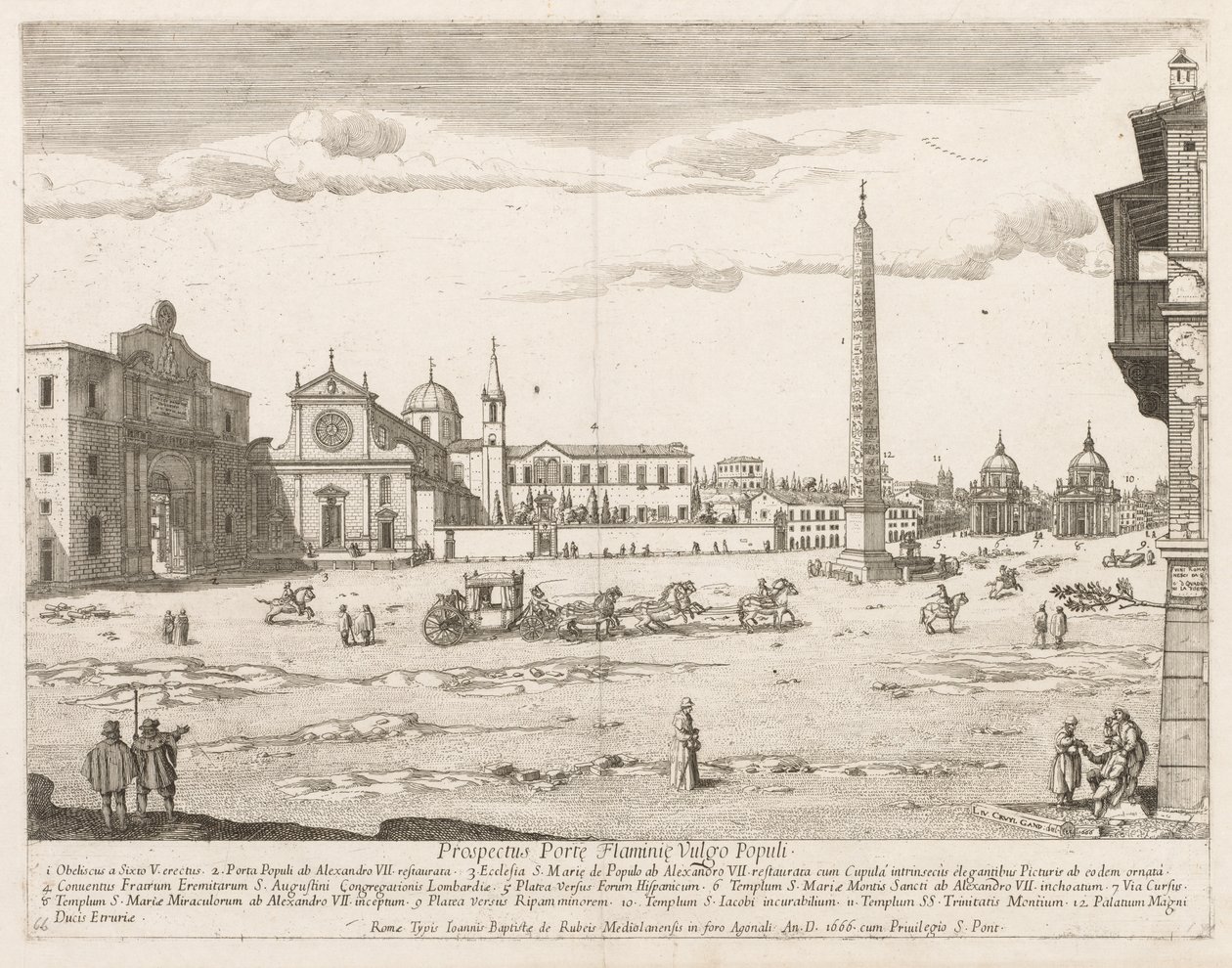 Piazza del Popolo de Prospectus Locurum Urbis Romae Insign[ium], 1666 de Lievin Cruyl