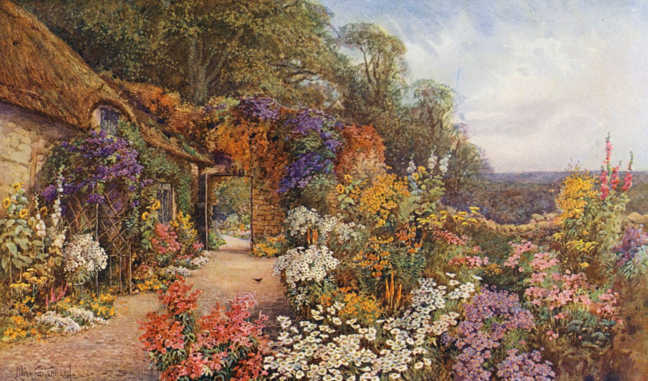 "Un viejo jardín" (litografía en color) de Lilian Stannard