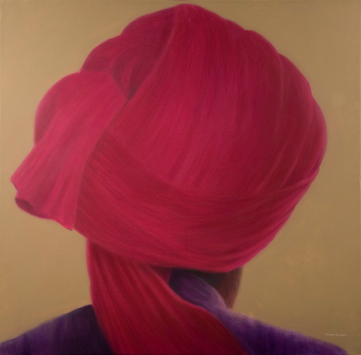 Turbante rojo oscuro, chaqueta púrpura de Lincoln Seligman