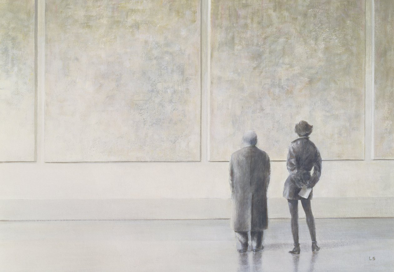 Hombre y mujer en una galería de arte de Lincoln Seligman