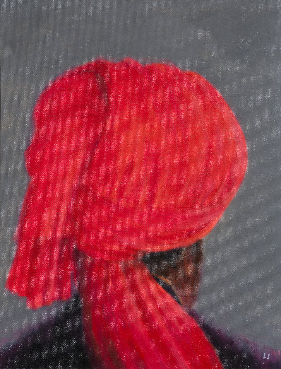 Turbante rojo sobre gris, 2014 de Lincoln Seligman