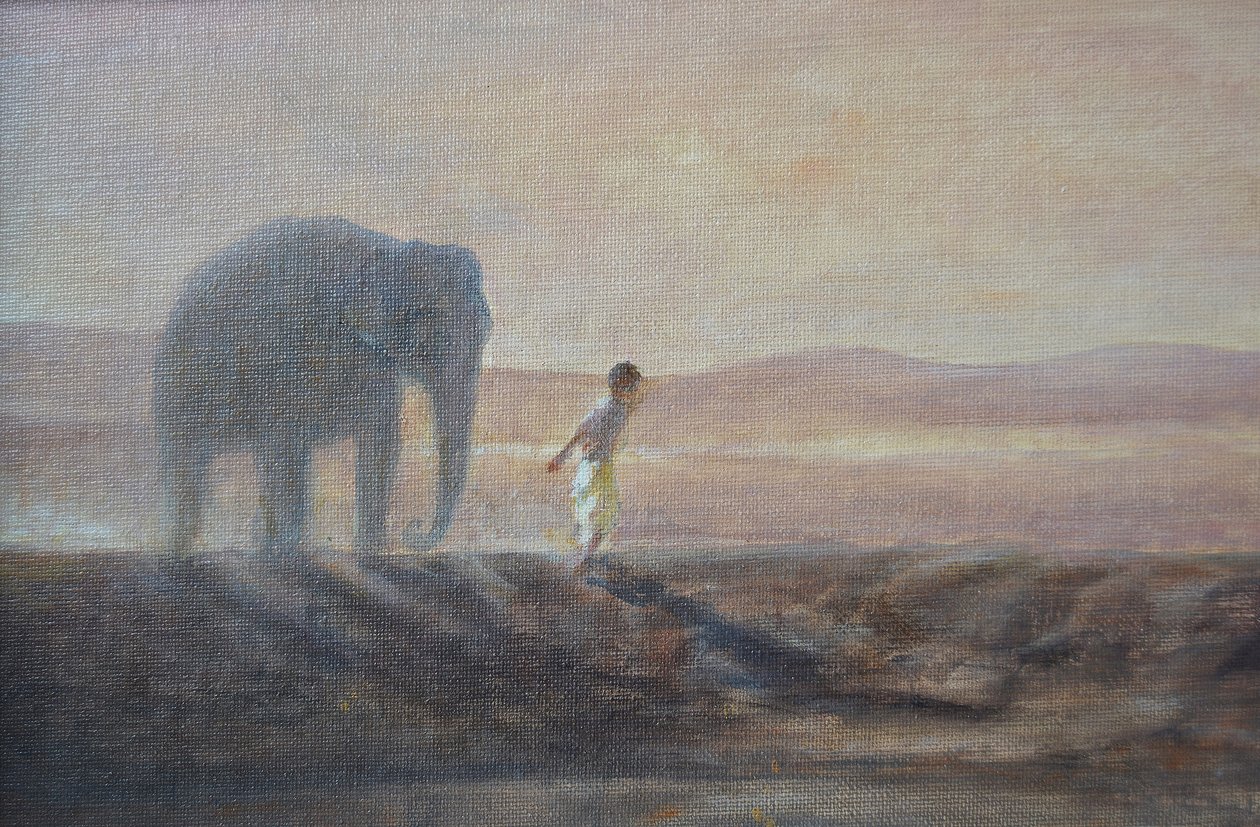 Niño y elefante de Lincoln Seligman