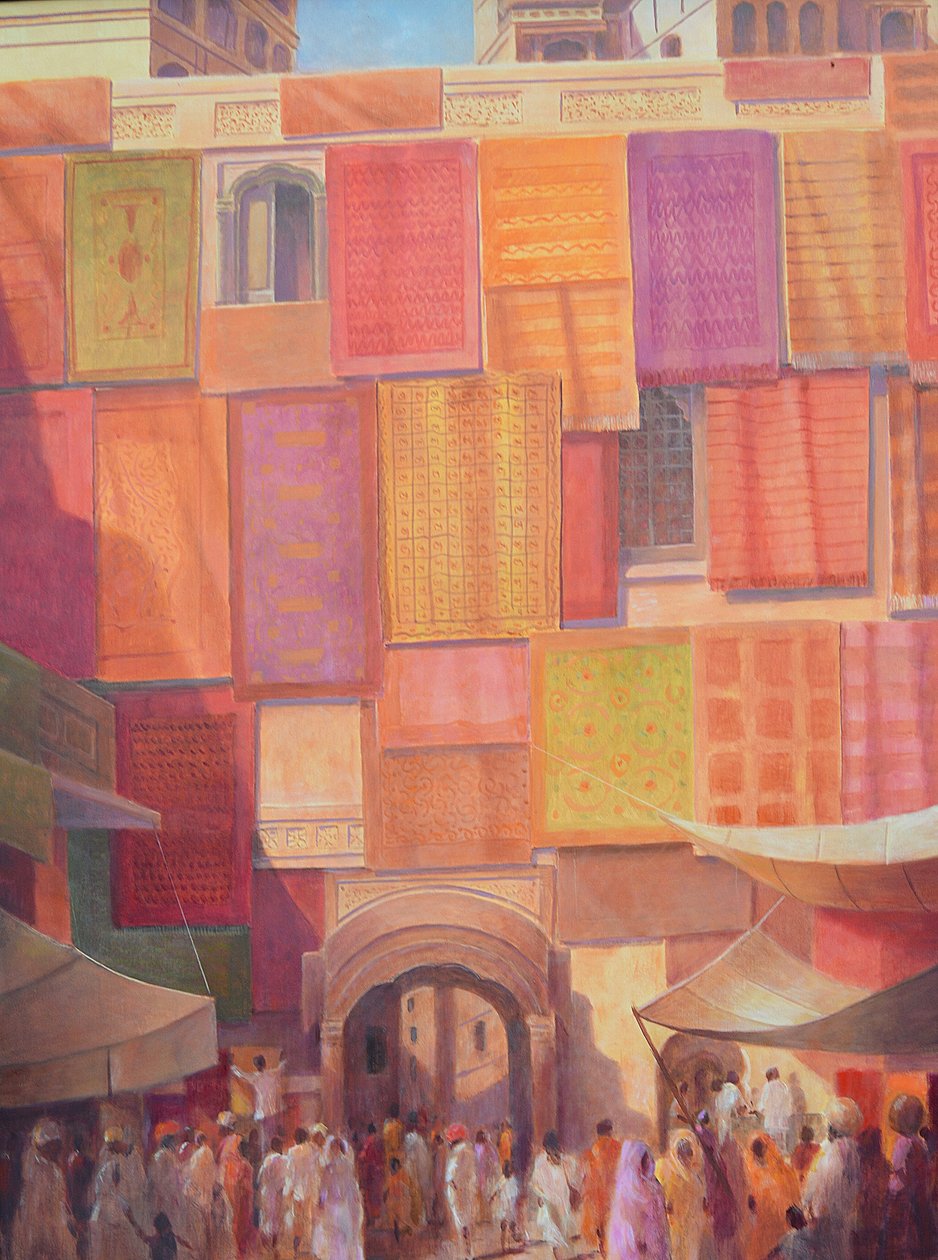 Muro de la ciudad con alfombras, Jaisalmer de Lincoln Seligman