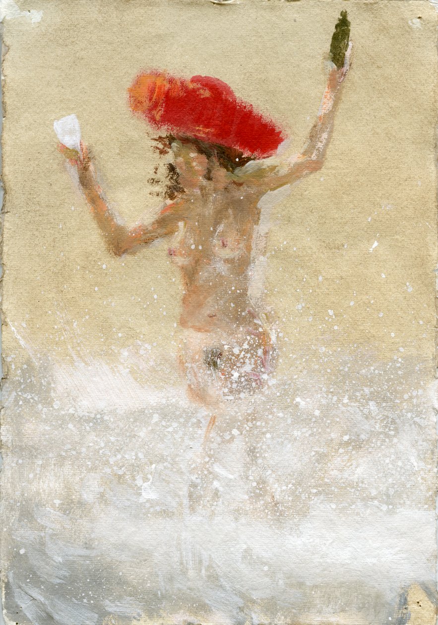 Chica en las olas (acrílico sobre papel) de Lincoln Seligman