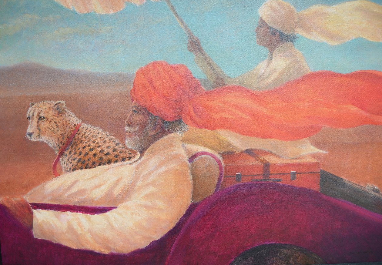 Maharajá, niño con paraguas y guepardo de Lincoln Seligman