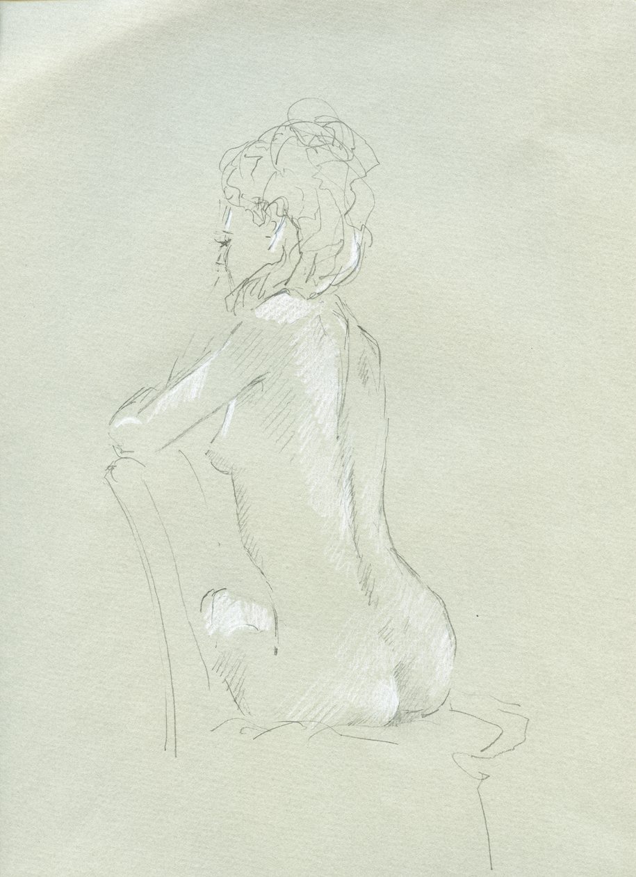 Desnudo de espaldas sobre gris (lápiz y tiza sobre papel) de Lincoln Seligman