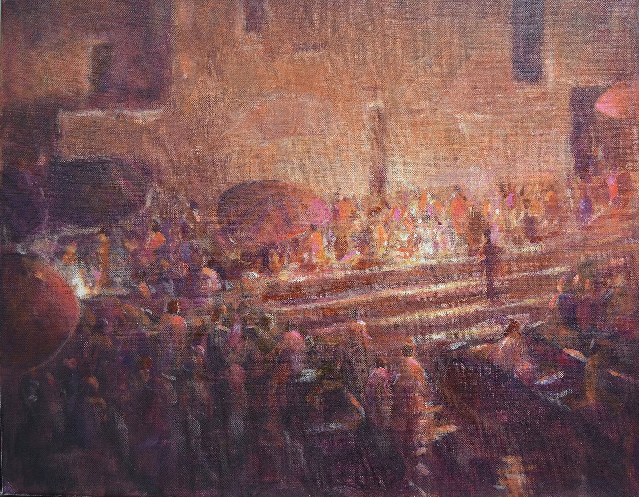 Escaleras de Varanasi de noche de Lincoln Seligman