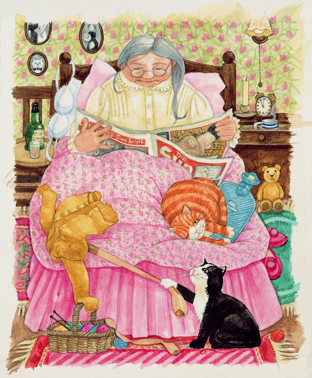 Abuela y 2 gatos y una cama rosa de Linda Benton