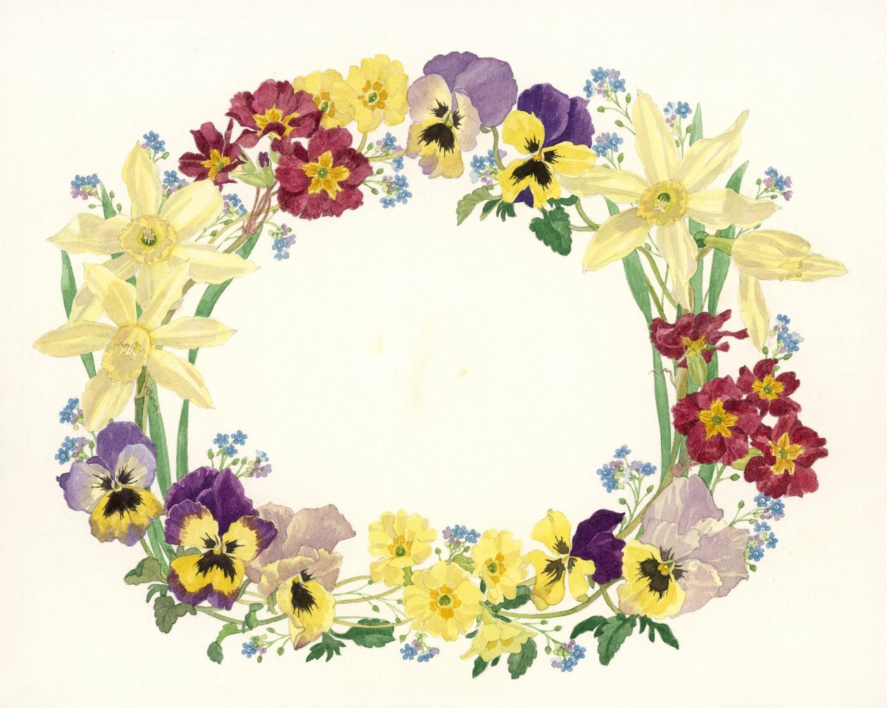 Óvalo de flores de primavera, 1995 de Linda Benton