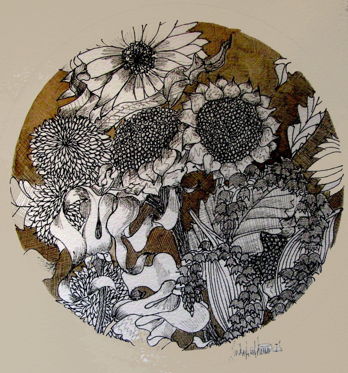 Dibujo a tinta (tinta, papel pergamino) de linda arthurs