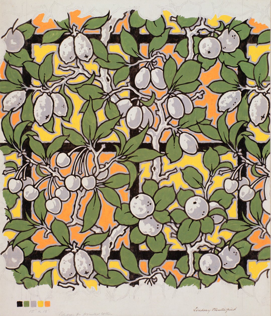 Fruta mixta en espaldera, diseño para algodón estampado, siglo XX de Lindsay P. Butterfield