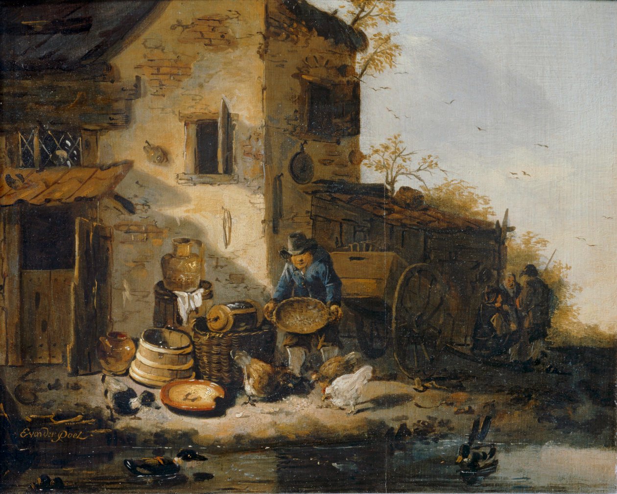 Granjero alimentando a sus pollos ... de Lionel Hamilton-Renwick