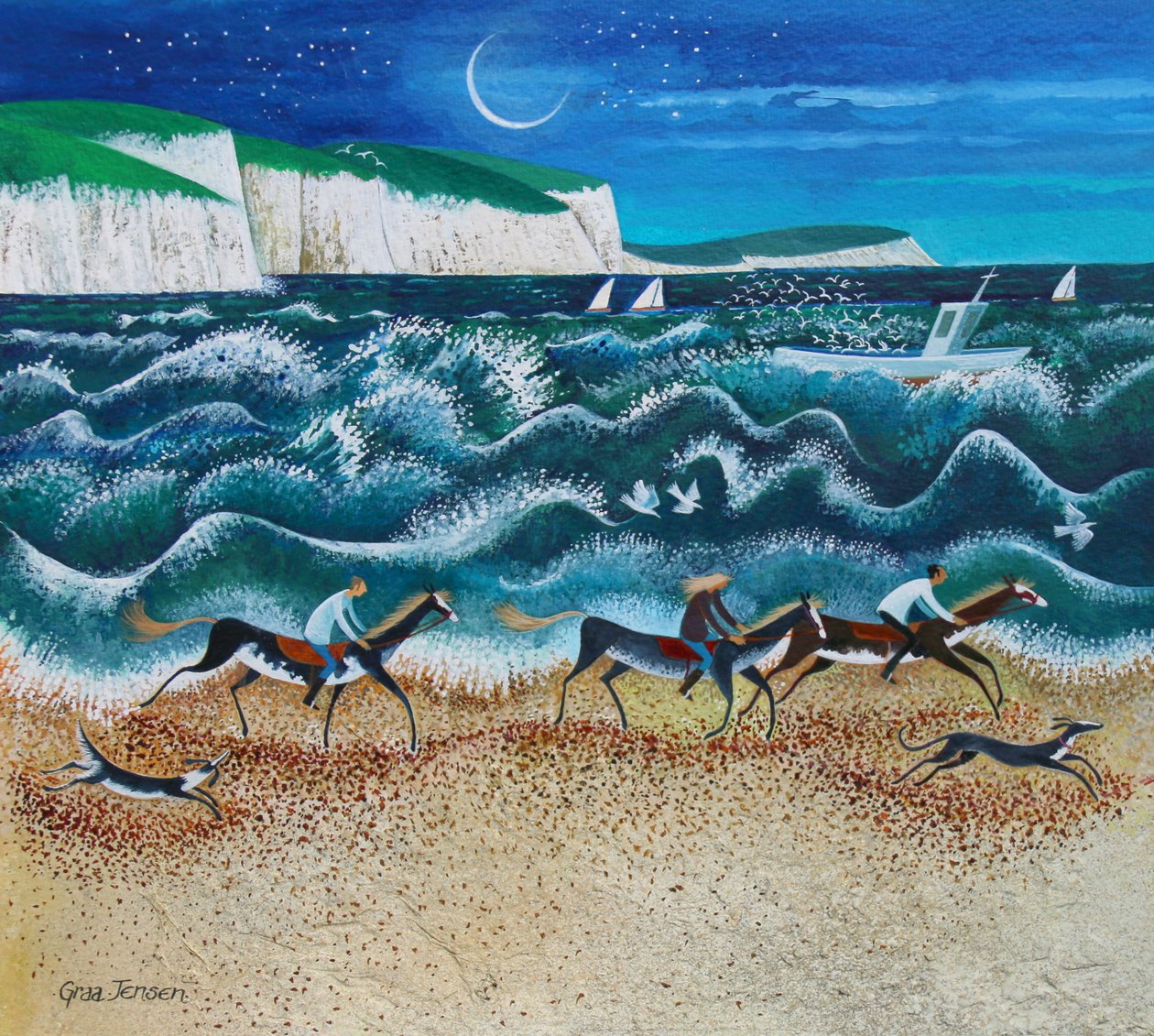 Jinetes de medianoche, 2020 (acrílicos sobre papel) de Lisa Graa Jensen