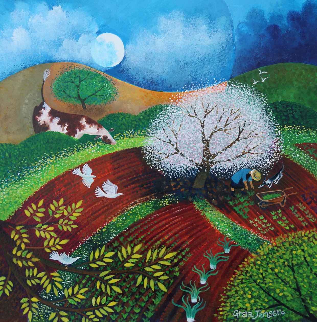 Nosy Cow revisado, 2024 (acrílicos sobre lino) de Lisa Graa Jensen