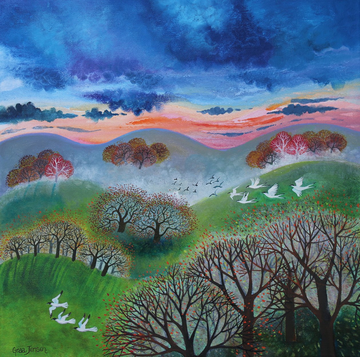 Atardecer de octubre, 2024 (acrílicos sobre lienzo) de Lisa Graa Jensen