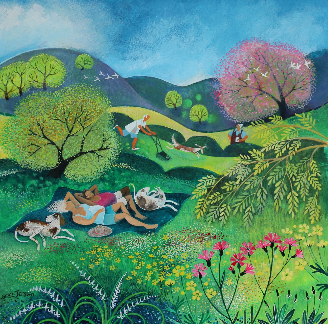 Tarde soleada de domingo, 2022 (acrílicos sobre papel) de Lisa Graa Jensen