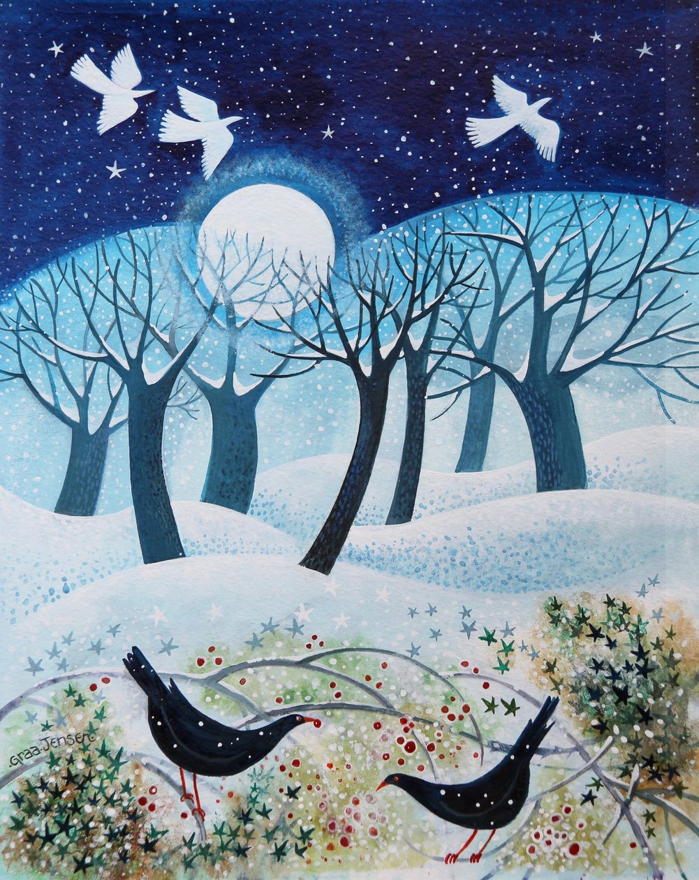Aves de invierno en la nieve de Lisa Graa Jensen