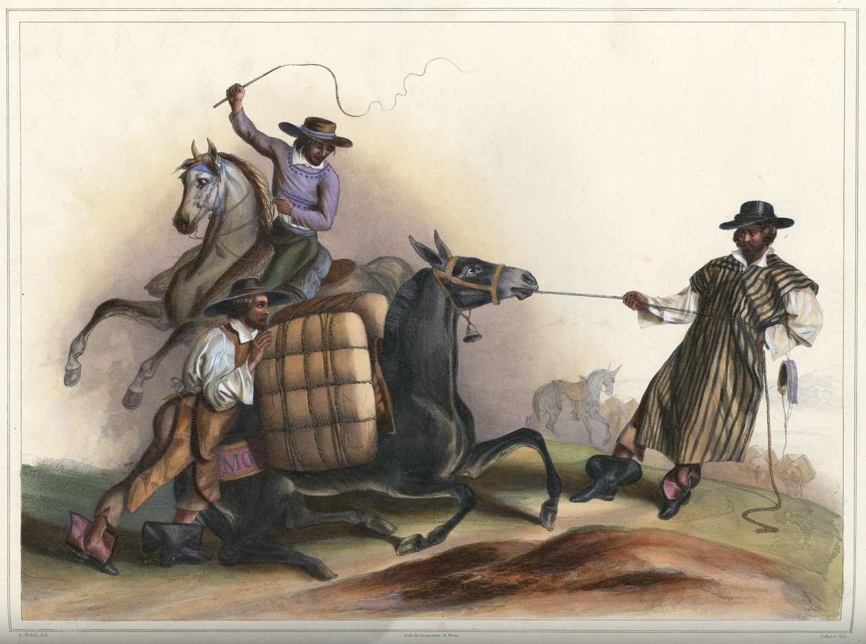 Arrieros, grupo de trajes de Lithograph by Pierre Frédéric Lehnert