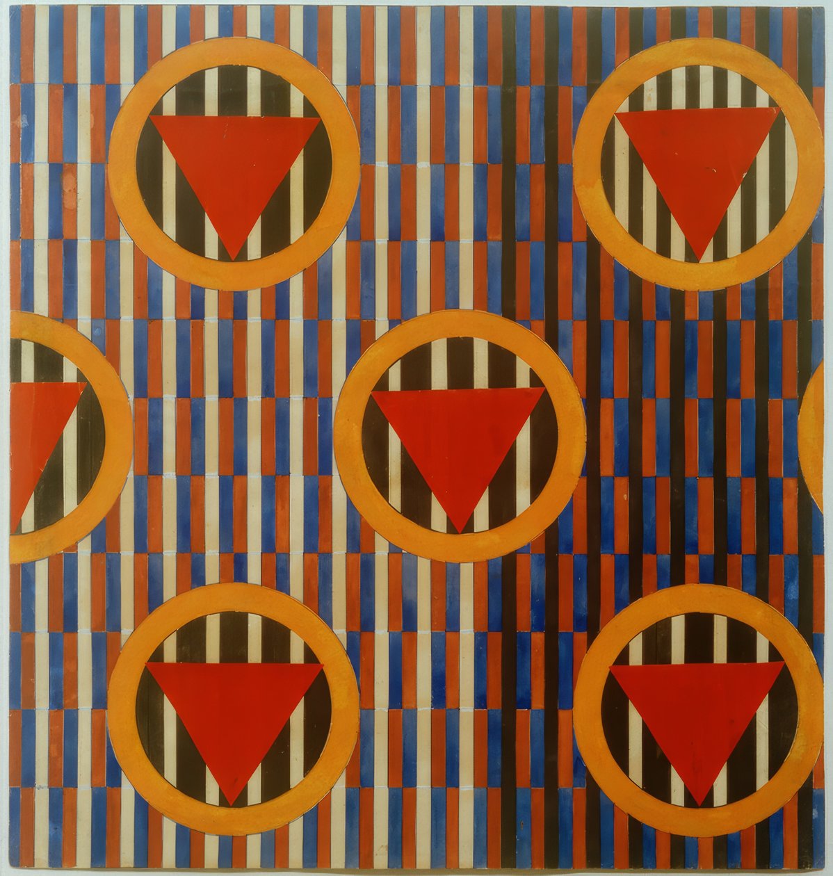 Triángulos rojos en círculos. Diseño de una tela para muebles de Ljubow Sergejewna Popowa