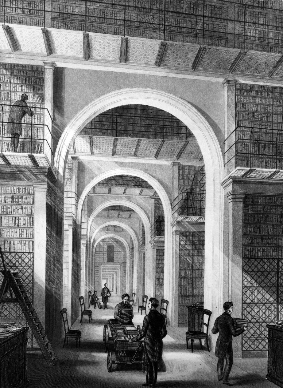 Museo Británico - Biblioteca Adicional, grabado por E. Radclyffe, publicado en 