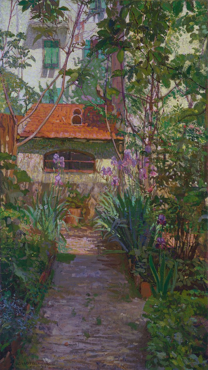 El tríptico o jardín en flor (panel lateral) (1907) de Llewelyn Lloyd