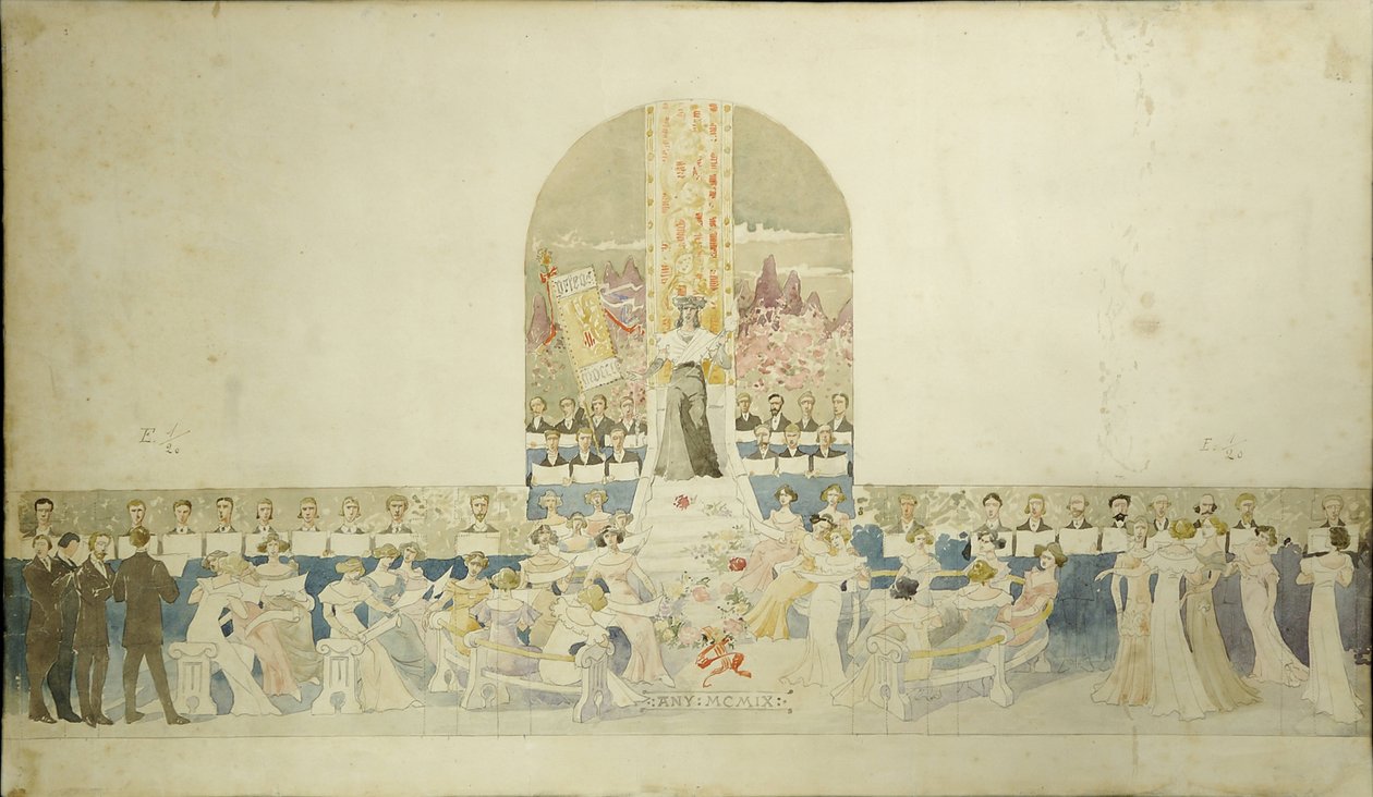 Proyecto del mosaico de los cantantes que está en la fachada, conservado en la colección Fundación Orfeó Català Palau de la Música Catalana de Luis Domenech i Montaner