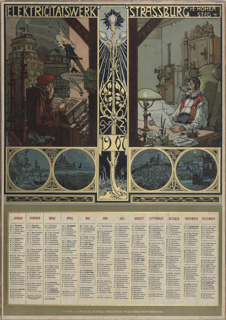 Planta eléctrica de Estrasburgo. Calendario para el año 1907, 1906 de Léo Schnug