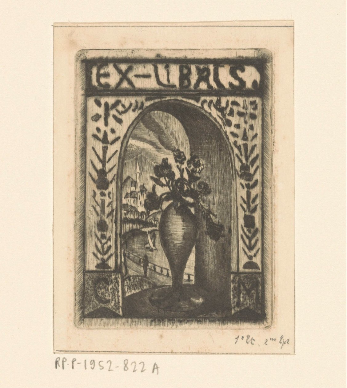 Ex libris de C. van der Meulen de Lodewijk Schelfhout (signed by artist)