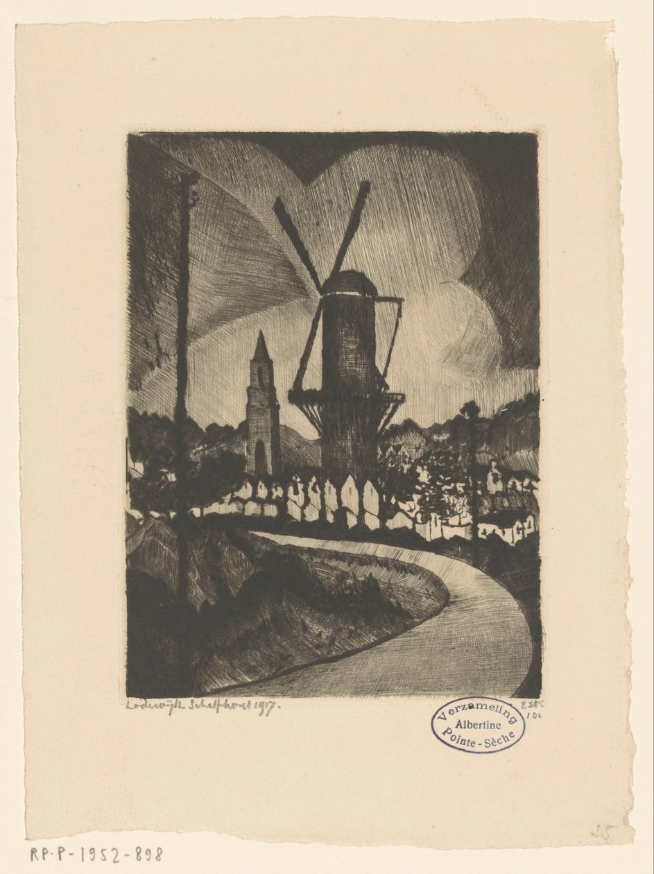 Paisaje montañoso con molino Le Moulin (título original) de Lodewijk Schelfhout (signed by artist)