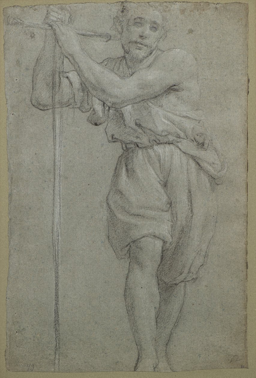 Un hombre apoyado en una cruz de madera de Lodovico (attr. to) Carracci