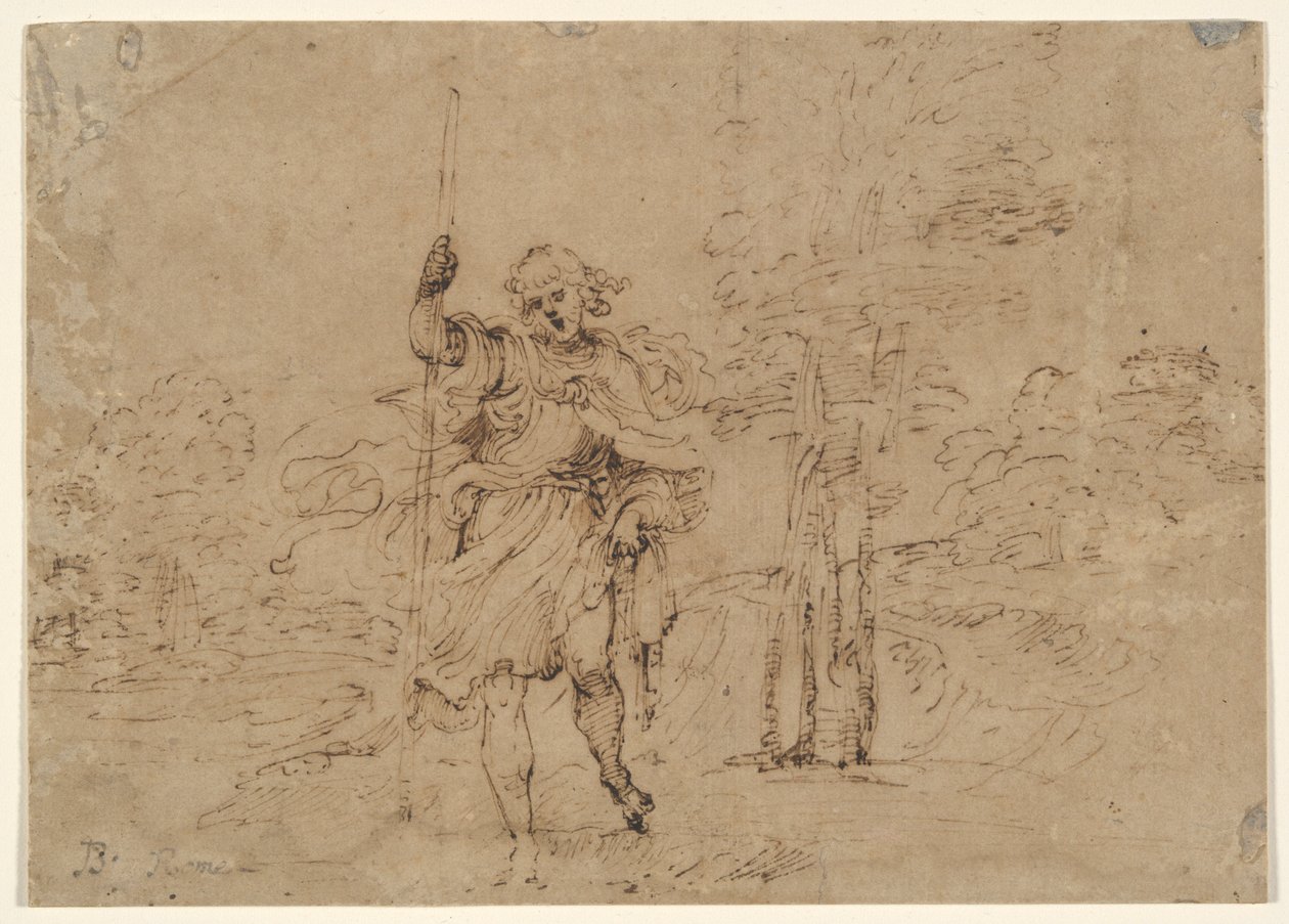 San Cristóbal (¿o San Roque?) en un paisaje de Lodovico Carracci