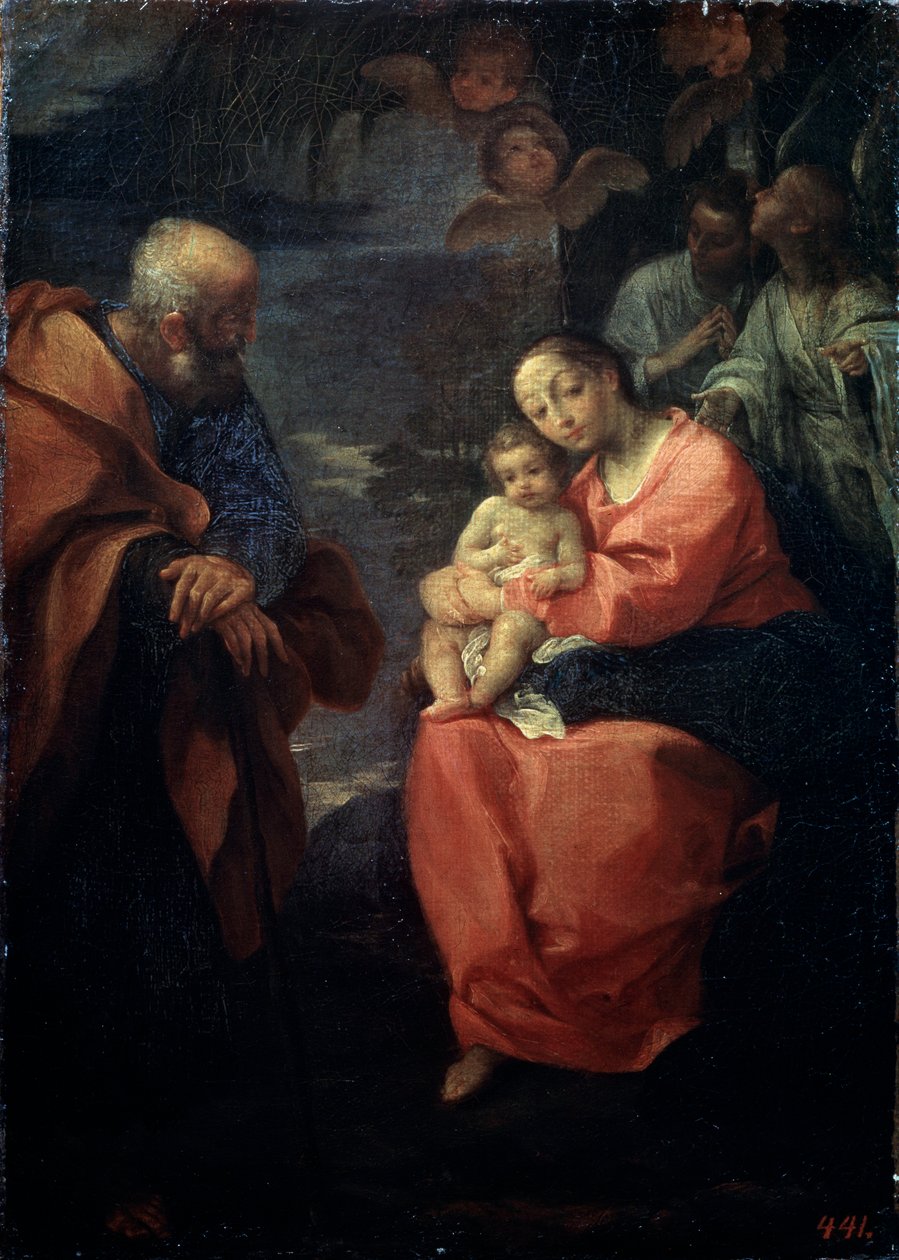 La Sagrada Familia bajo una palmera, Descanso en la huida a Egipto, finales del siglo XVI de Lodovico Carracci