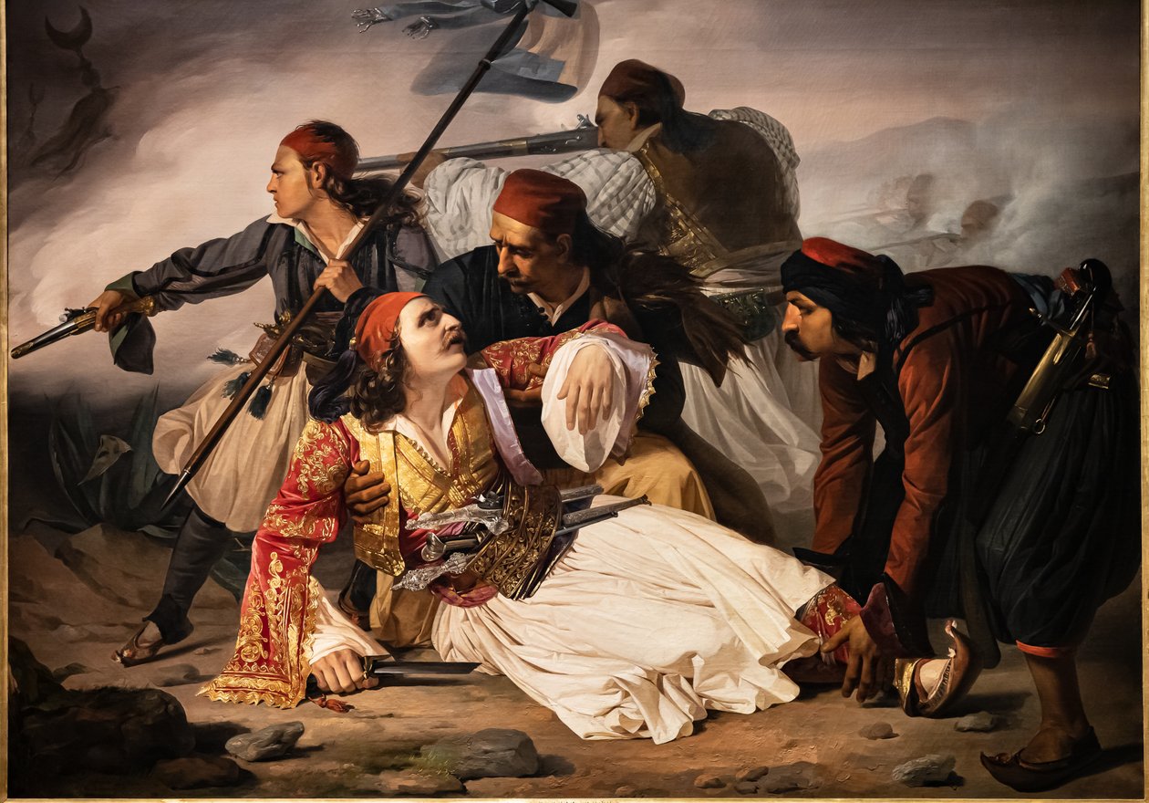 La muerte de Marco Botzaris, c.1841 (óleo sobre lienzo) de Lodovico Lipparini