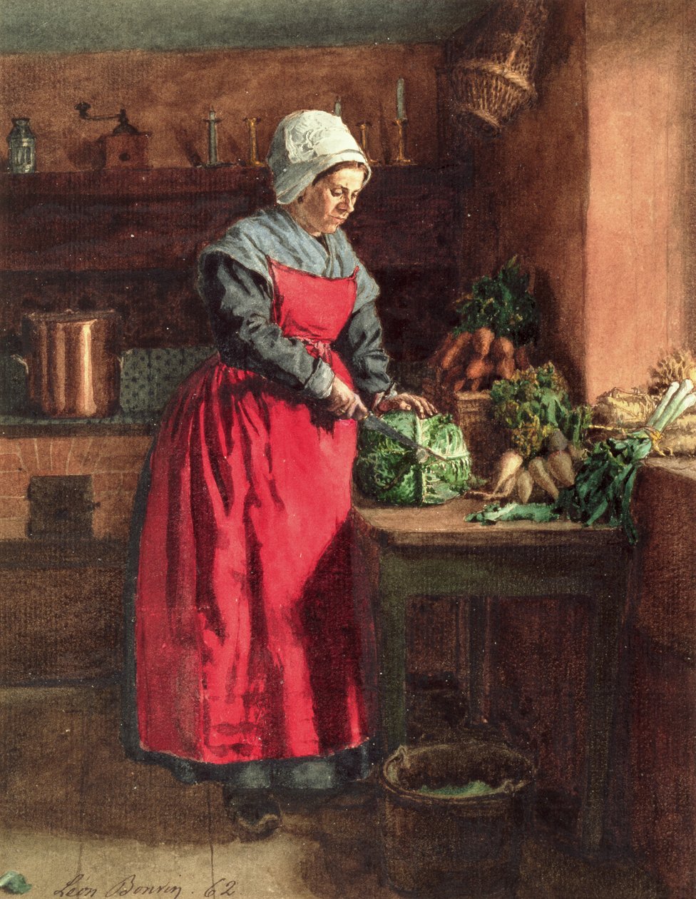 Cocinero con delantal rojo, 1862 de Léon Bonvin